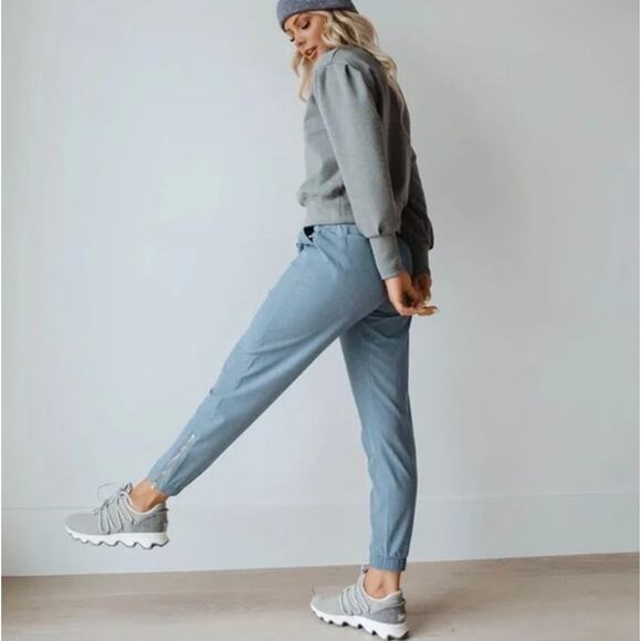 Albion Jetsetters Cropped Ankle Zip Joggers Womens Size Large High Rise Navy - Picture 2 of 7